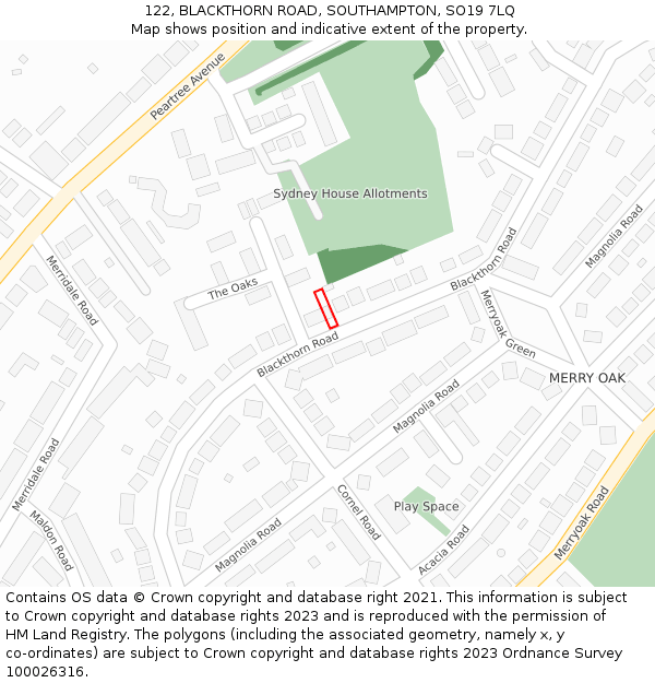 122, BLACKTHORN ROAD, SOUTHAMPTON, SO19 7LQ: Location map and indicative extent of plot