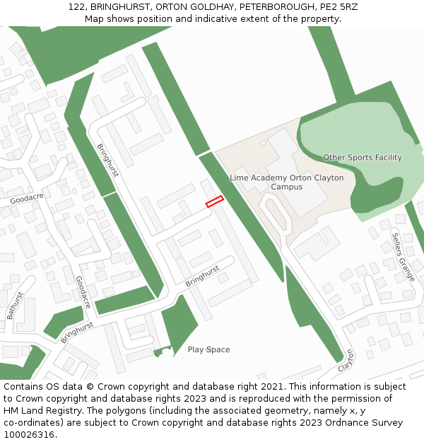 122, BRINGHURST, ORTON GOLDHAY, PETERBOROUGH, PE2 5RZ: Location map and indicative extent of plot