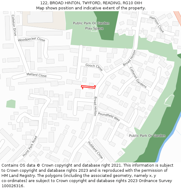 122, BROAD HINTON, TWYFORD, READING, RG10 0XH: Location map and indicative extent of plot