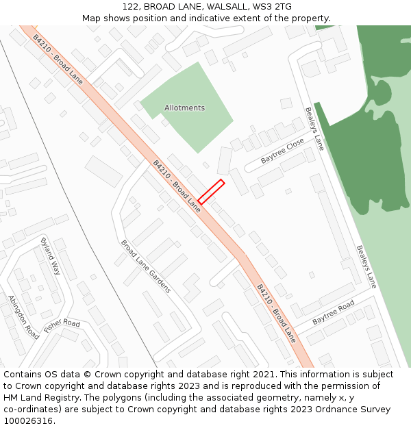 122, BROAD LANE, WALSALL, WS3 2TG: Location map and indicative extent of plot