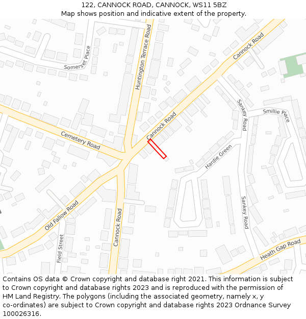 122, CANNOCK ROAD, CANNOCK, WS11 5BZ: Location map and indicative extent of plot