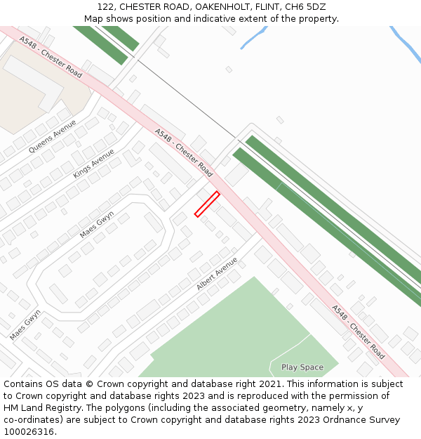 122, CHESTER ROAD, OAKENHOLT, FLINT, CH6 5DZ: Location map and indicative extent of plot