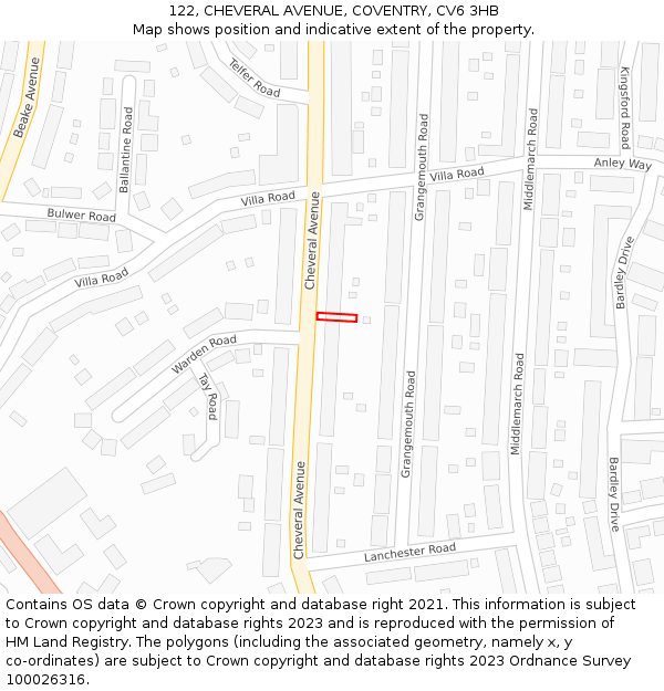 122, CHEVERAL AVENUE, COVENTRY, CV6 3HB: Location map and indicative extent of plot