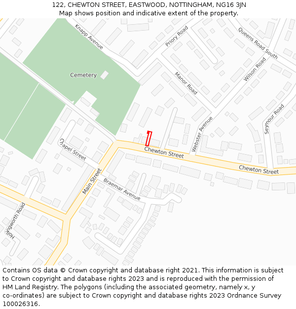 122, CHEWTON STREET, EASTWOOD, NOTTINGHAM, NG16 3JN: Location map and indicative extent of plot