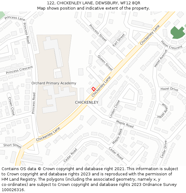 122, CHICKENLEY LANE, DEWSBURY, WF12 8QR: Location map and indicative extent of plot