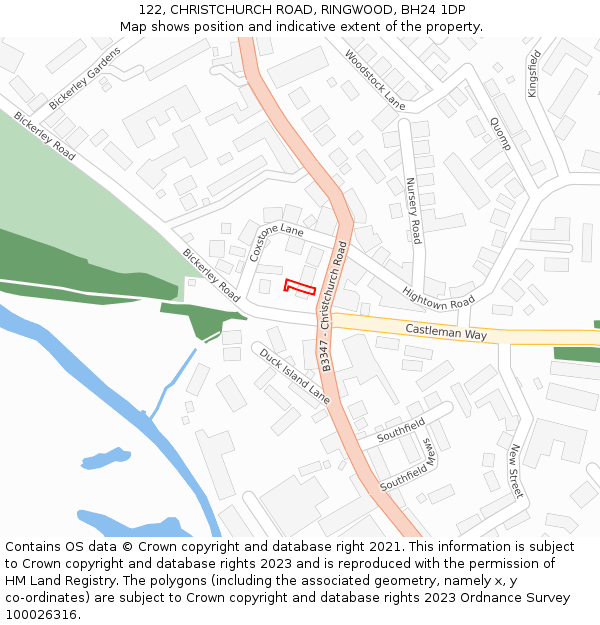 122, CHRISTCHURCH ROAD, RINGWOOD, BH24 1DP: Location map and indicative extent of plot