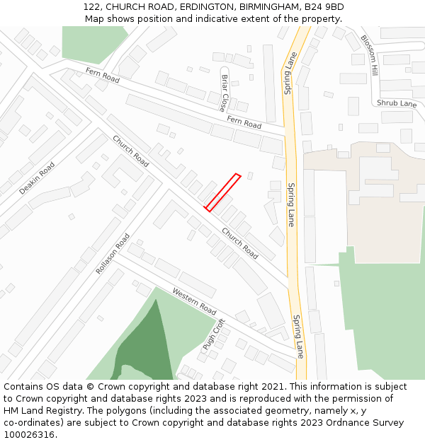 122, CHURCH ROAD, ERDINGTON, BIRMINGHAM, B24 9BD: Location map and indicative extent of plot