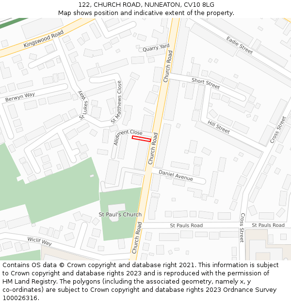 122, CHURCH ROAD, NUNEATON, CV10 8LG: Location map and indicative extent of plot