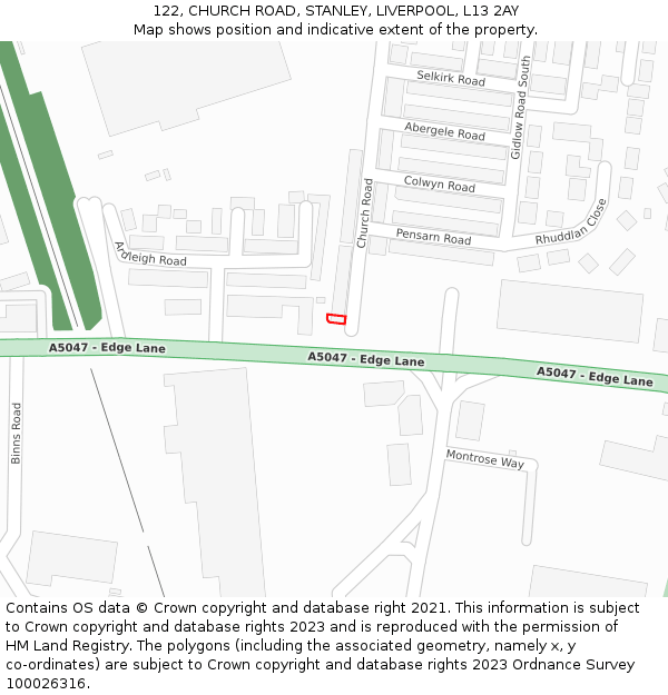 122, CHURCH ROAD, STANLEY, LIVERPOOL, L13 2AY: Location map and indicative extent of plot