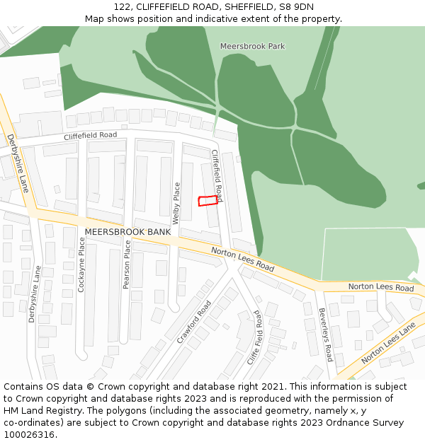 122, CLIFFEFIELD ROAD, SHEFFIELD, S8 9DN: Location map and indicative extent of plot