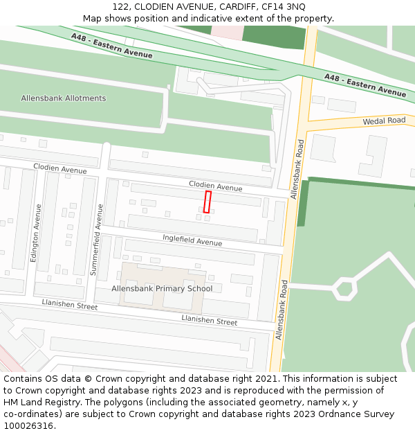 122, CLODIEN AVENUE, CARDIFF, CF14 3NQ: Location map and indicative extent of plot