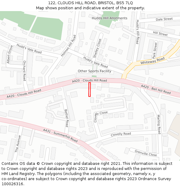 122, CLOUDS HILL ROAD, BRISTOL, BS5 7LQ: Location map and indicative extent of plot