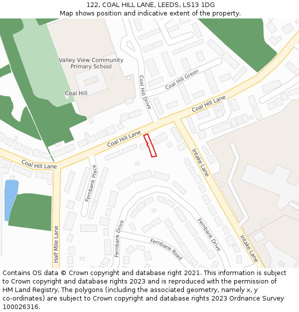 122, COAL HILL LANE, LEEDS, LS13 1DG: Location map and indicative extent of plot