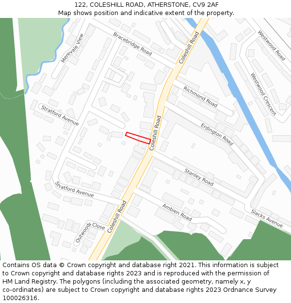 122, COLESHILL ROAD, ATHERSTONE, CV9 2AF: Location map and indicative extent of plot