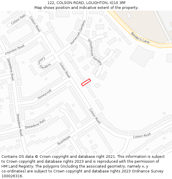 122, COLSON ROAD, LOUGHTON, IG10 3RF: Location map and indicative extent of plot