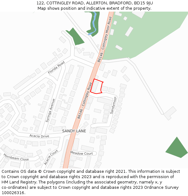 122, COTTINGLEY ROAD, ALLERTON, BRADFORD, BD15 9JU: Location map and indicative extent of plot