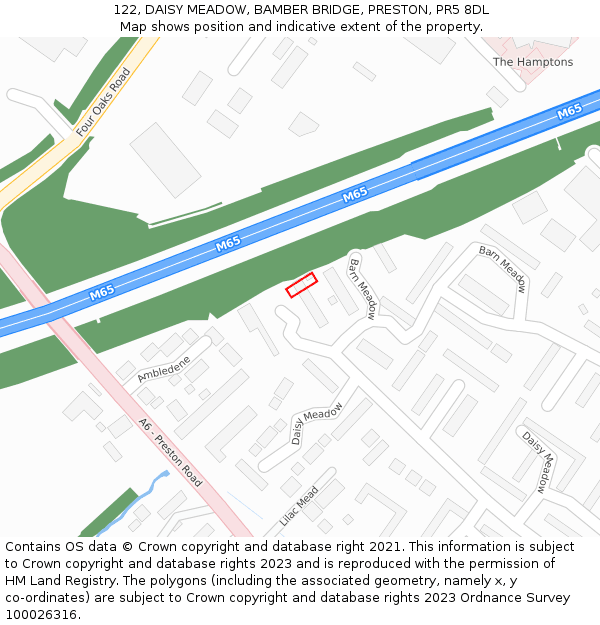122, DAISY MEADOW, BAMBER BRIDGE, PRESTON, PR5 8DL: Location map and indicative extent of plot