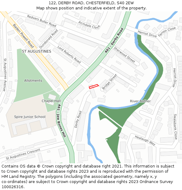 122, DERBY ROAD, CHESTERFIELD, S40 2EW: Location map and indicative extent of plot