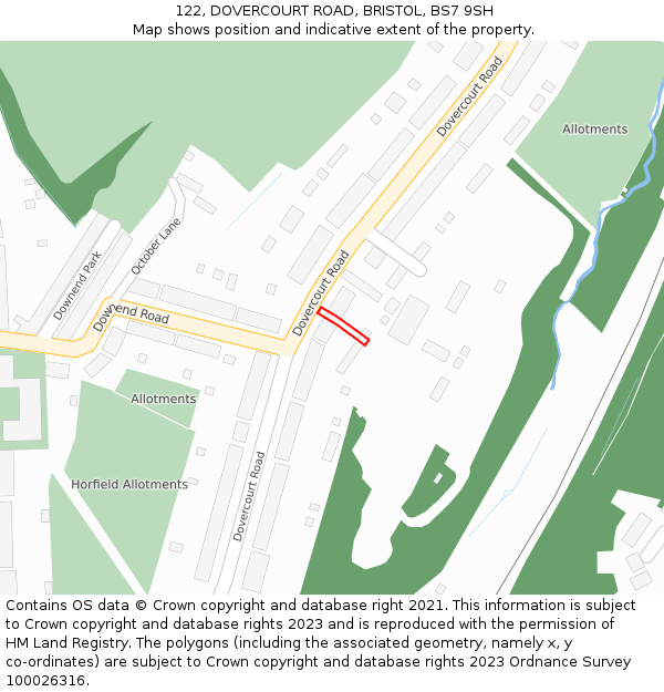 122, DOVERCOURT ROAD, BRISTOL, BS7 9SH: Location map and indicative extent of plot