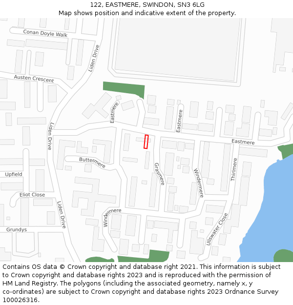 122, EASTMERE, SWINDON, SN3 6LG: Location map and indicative extent of plot