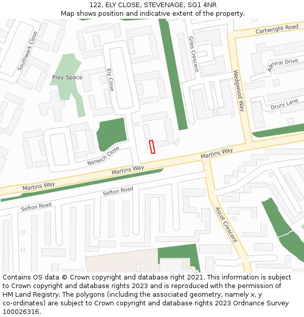 122, ELY CLOSE, STEVENAGE, SG1 4NR: Location map and indicative extent of plot