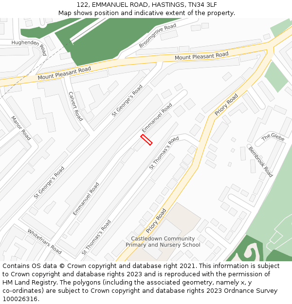122, EMMANUEL ROAD, HASTINGS, TN34 3LF: Location map and indicative extent of plot
