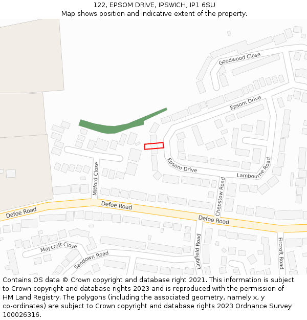 122, EPSOM DRIVE, IPSWICH, IP1 6SU: Location map and indicative extent of plot