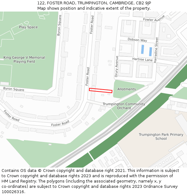 122, FOSTER ROAD, TRUMPINGTON, CAMBRIDGE, CB2 9JP: Location map and indicative extent of plot