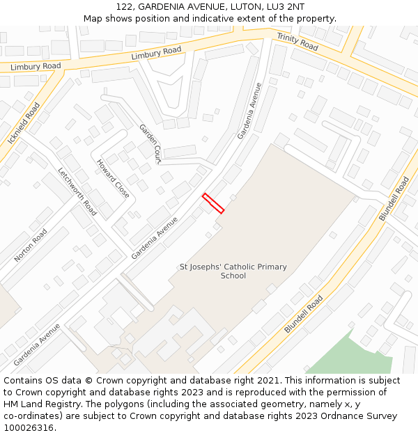 122, GARDENIA AVENUE, LUTON, LU3 2NT: Location map and indicative extent of plot