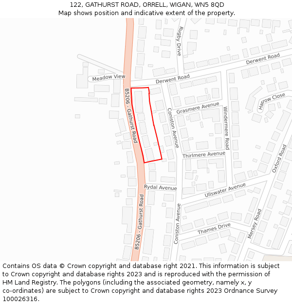 122, GATHURST ROAD, ORRELL, WIGAN, WN5 8QD: Location map and indicative extent of plot