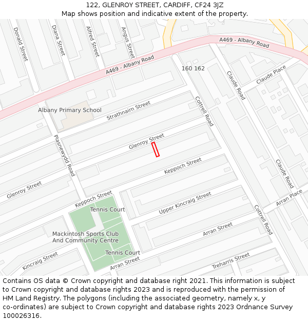122, GLENROY STREET, CARDIFF, CF24 3JZ: Location map and indicative extent of plot