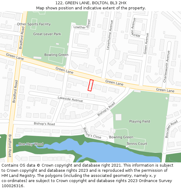 122, GREEN LANE, BOLTON, BL3 2HX: Location map and indicative extent of plot