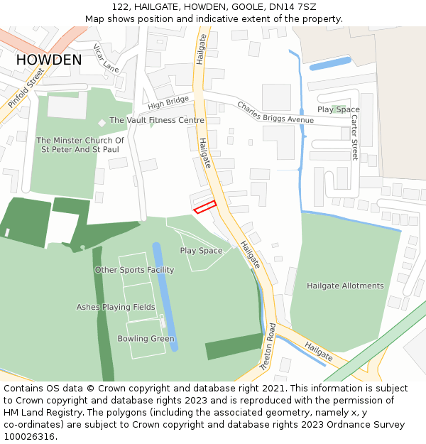 122, HAILGATE, HOWDEN, GOOLE, DN14 7SZ: Location map and indicative extent of plot