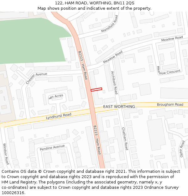 122, HAM ROAD, WORTHING, BN11 2QS: Location map and indicative extent of plot