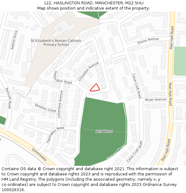 122, HASLINGTON ROAD, MANCHESTER, M22 5HU: Location map and indicative extent of plot