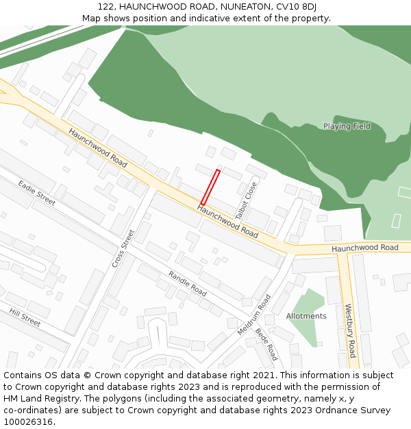 122, HAUNCHWOOD ROAD, NUNEATON, CV10 8DJ: Location map and indicative extent of plot