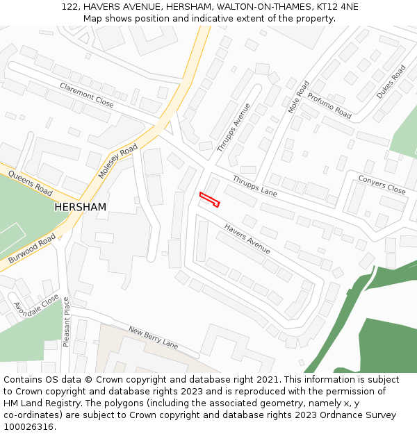 122, HAVERS AVENUE, HERSHAM, WALTON-ON-THAMES, KT12 4NE: Location map and indicative extent of plot