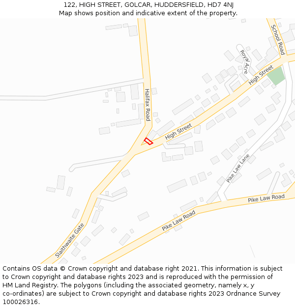 122, HIGH STREET, GOLCAR, HUDDERSFIELD, HD7 4NJ: Location map and indicative extent of plot