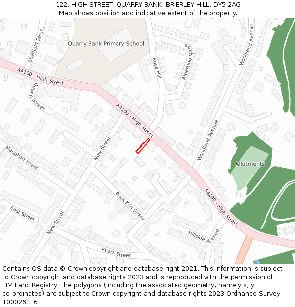 122, HIGH STREET, QUARRY BANK, BRIERLEY HILL, DY5 2AG: Location map and indicative extent of plot