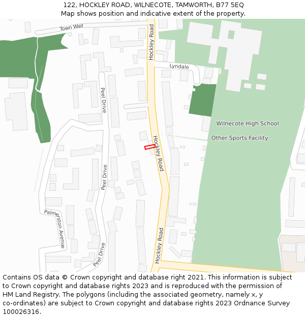 122, HOCKLEY ROAD, WILNECOTE, TAMWORTH, B77 5EQ: Location map and indicative extent of plot