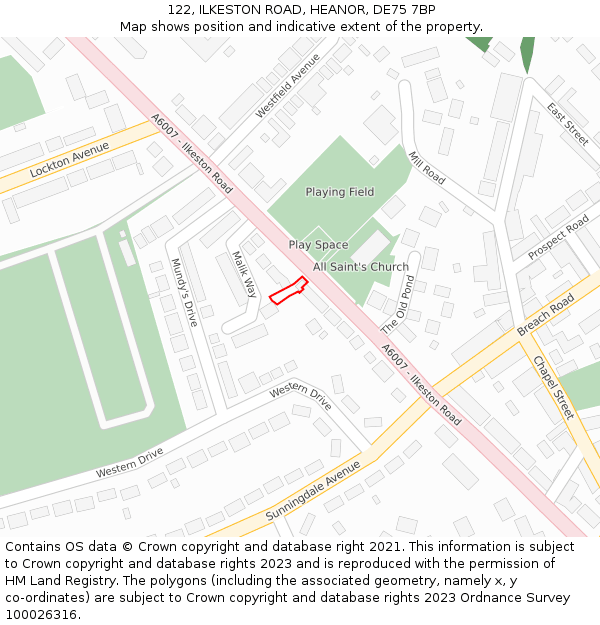 122, ILKESTON ROAD, HEANOR, DE75 7BP: Location map and indicative extent of plot