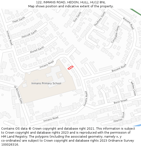 122, INMANS ROAD, HEDON, HULL, HU12 8NL: Location map and indicative extent of plot