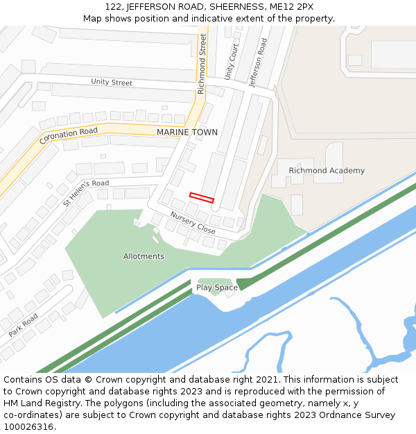 122, JEFFERSON ROAD, SHEERNESS, ME12 2PX: Location map and indicative extent of plot