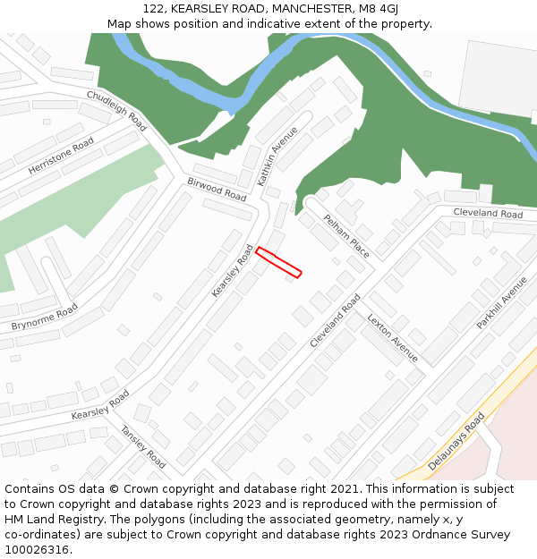 122, KEARSLEY ROAD, MANCHESTER, M8 4GJ: Location map and indicative extent of plot