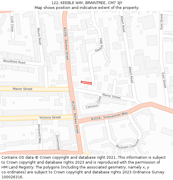 122, KEEBLE WAY, BRAINTREE, CM7 3JY: Location map and indicative extent of plot