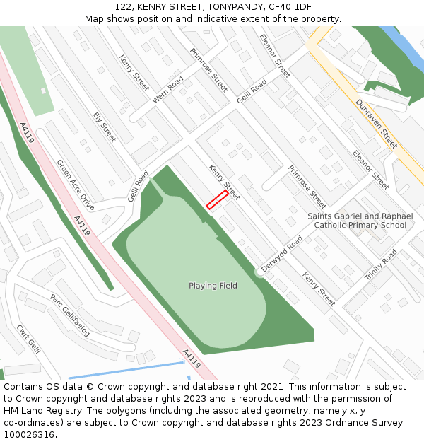 122, KENRY STREET, TONYPANDY, CF40 1DF: Location map and indicative extent of plot