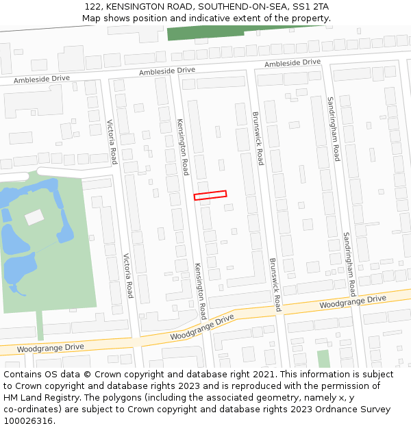 122, KENSINGTON ROAD, SOUTHEND-ON-SEA, SS1 2TA: Location map and indicative extent of plot