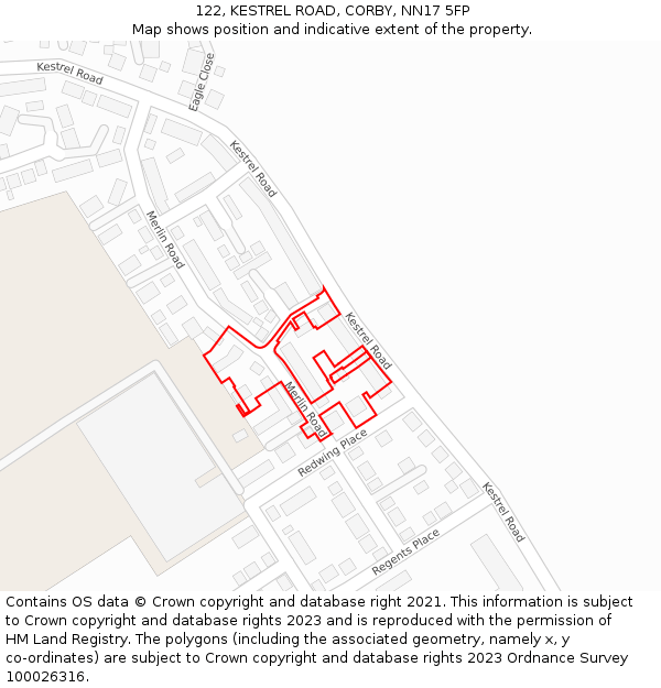122, KESTREL ROAD, CORBY, NN17 5FP: Location map and indicative extent of plot