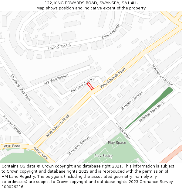 122, KING EDWARDS ROAD, SWANSEA, SA1 4LU: Location map and indicative extent of plot