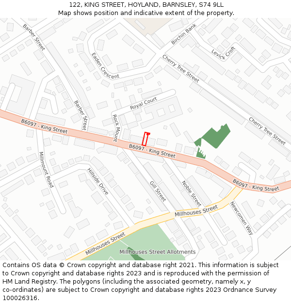 122, KING STREET, HOYLAND, BARNSLEY, S74 9LL: Location map and indicative extent of plot
